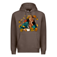 Coffee Fall afro woman with coffee Premium Hoodie - RanaPortraitStore