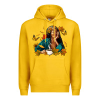 Lemon Fall afro woman with coffee Premium Hoodie - RanaPortraitStore