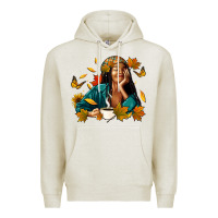 Oatmeal Heather Fall afro woman with coffee Premium Hoodie - RanaPortraitStore