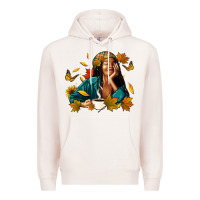 Pale Pink Fall afro woman with coffee Premium Hoodie - RanaPortraitStore