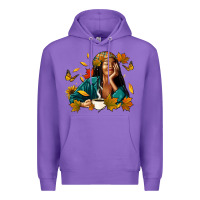 Purple Fall afro woman with coffee Premium Hoodie - RanaPortraitStore