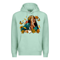 Seafoam Fall afro woman with coffee Premium Hoodie - RanaPortraitStore