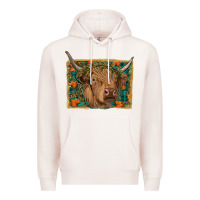 Pale Pink Fall Cow Premium Hoodie - RanaPortraitStore