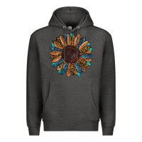 Charcoal Heather Fall Tooled Leather Sunflower Premium Hoodie - RanaPortraitStore