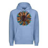 Colony Blue Fall Tooled Leather Sunflower Premium Hoodie - RanaPortraitStore