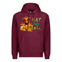 Burgundy Hay there Fall pumpkin heifer Premium Hoodie - RanaPortraitStore