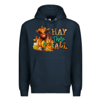 Navy Hay there Fall pumpkin heifer Premium Hoodie - RanaPortraitStore