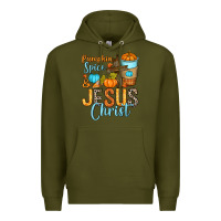 Army Green Pumpkin spice and Jesus Christ Premium Hoodie - RanaPortraitStore