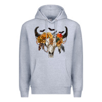 Heather Grey Halloween Bull Skull Premium Hoodie - RanaPortraitStore