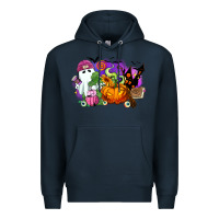 Navy Halloween ghost and jack o lantern Premium Hoodie - RanaPortraitStore