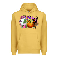 Antique Gold Halloween ghost and jack o lantern Premium Hoodie - RanaPortraitStore