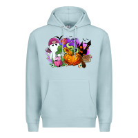 Blue Mist Halloween ghost and jack o lantern Premium Hoodie - RanaPortraitStore