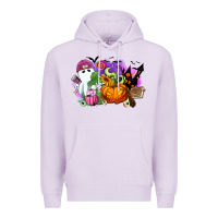 Lilac Halloween ghost and jack o lantern Premium Hoodie - RanaPortraitStore