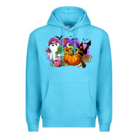 Ocean Blue Halloween ghost and jack o lantern Premium Hoodie - RanaPortraitStore