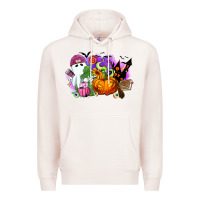 Pale Pink Halloween ghost and jack o lantern Premium Hoodie - RanaPortraitStore