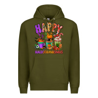 Army Green Happy Hallothanksmas coffee cups Premium Hoodie - RanaPortraitStore