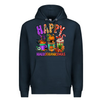 Navy Happy Hallothanksmas coffee cups Premium Hoodie - RanaPortraitStore