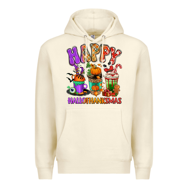 Happy Hallothanksmas Coffee Cups Premium Hoodie by RanaPortraitStore | Teevron