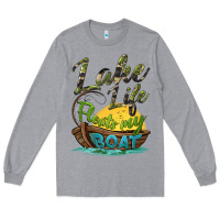 Heather Grey lake life floats my boat Long Sleeve Tee - BarkalooDesign