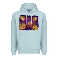 Blue Mist Halloween Pumpkin Cobweb Background Premium Hoodie - RanaPortraitStore