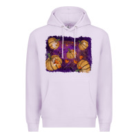Lilac Halloween Pumpkin Cobweb Background Premium Hoodie - RanaPortraitStore