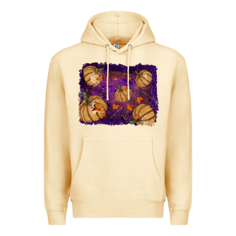 Halloween Pumpkin Cobweb Background Premium Hoodie by RanaPortraitStore | Teevron