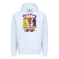 White Hocus pocus i need coffee to focus Premium Hoodie - RanaPortraitStore
