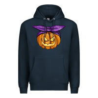 Navy Jack O' Lantern Halloween Pumpkin Premium Hoodie - RanaPortraitStore