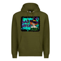 Army Green Halloween Bad Witch Vibes Watercolor Premium Hoodie - RanaPortraitStore