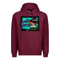 Burgundy Halloween Bad Witch Vibes Watercolor Premium Hoodie - RanaPortraitStore