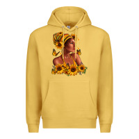 Antique Gold Afro American woman sunflowers Premium Hoodie - RanaPortraitStore
