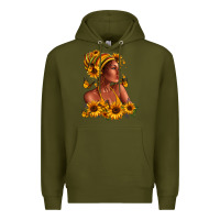 Army Green Afro American woman sunflowers Premium Hoodie - RanaPortraitStore