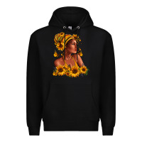 Black Afro American woman sunflowers Premium Hoodie - RanaPortraitStore