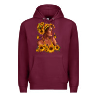 Burgundy Afro American woman sunflowers Premium Hoodie - RanaPortraitStore