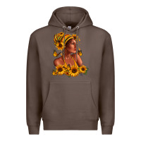 Coffee Afro American woman sunflowers Premium Hoodie - RanaPortraitStore