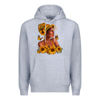 Heather Grey Afro American woman sunflowers Premium Hoodie - RanaPortraitStore