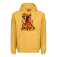 Mustard Afro American woman sunflowers Premium Hoodie - RanaPortraitStore