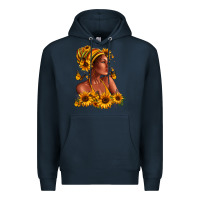 Navy Afro American woman sunflowers Premium Hoodie - RanaPortraitStore