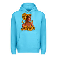 Ocean Blue Afro American woman sunflowers Premium Hoodie - RanaPortraitStore