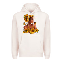 Pale Pink Afro American woman sunflowers Premium Hoodie - RanaPortraitStore
