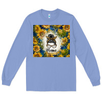 Colony Blue sunflowers messy bun mama Long Sleeve Tee - BarkalooDesign
