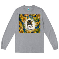 Heather Grey sunflowers messy bun mama Long Sleeve Tee - BarkalooDesign