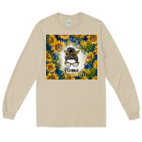 Mushroom sunflowers messy bun mama Long Sleeve Tee - BarkalooDesign