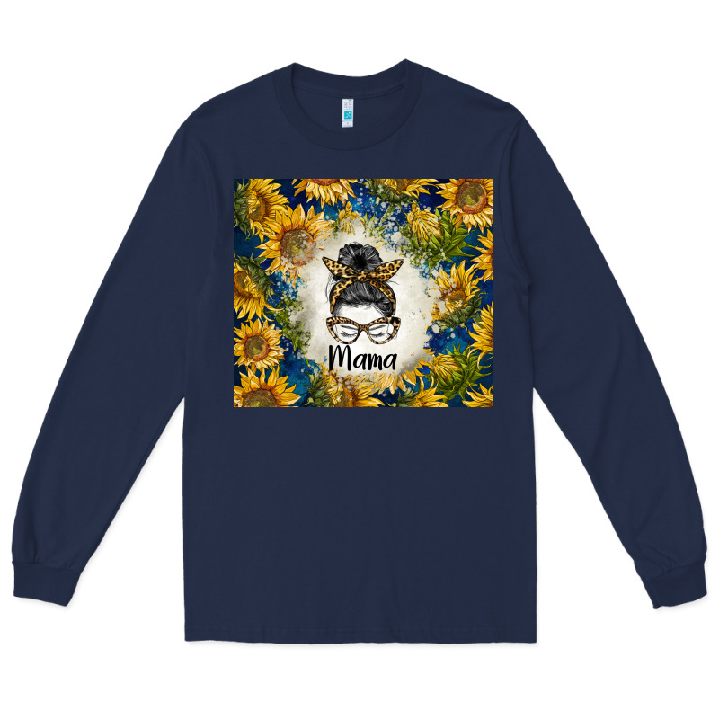 Sunflowers Messy Bun Mama Long Sleeve Tee by BarkalooDesign | Teevron