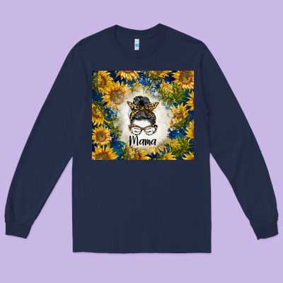 Sunflowers Messy Bun Mama Long Sleeve Tee Designed By Barkaloodesign