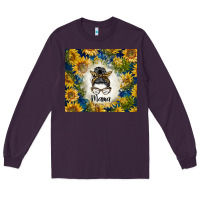 Plum sunflowers messy bun mama Long Sleeve Tee - BarkalooDesign