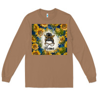 Toasted Coconut sunflowers messy bun mama Long Sleeve Tee - BarkalooDesign
