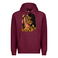 Burgundy Gold roses afro woman Premium Hoodie - RanaPortraitStore