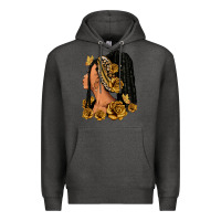 Charcoal Heather Gold roses afro woman Premium Hoodie - RanaPortraitStore