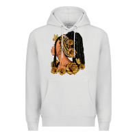 Dove Grey Gold roses afro woman Premium Hoodie - RanaPortraitStore